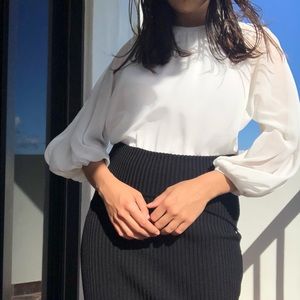 White silk shirt with see through sleeves